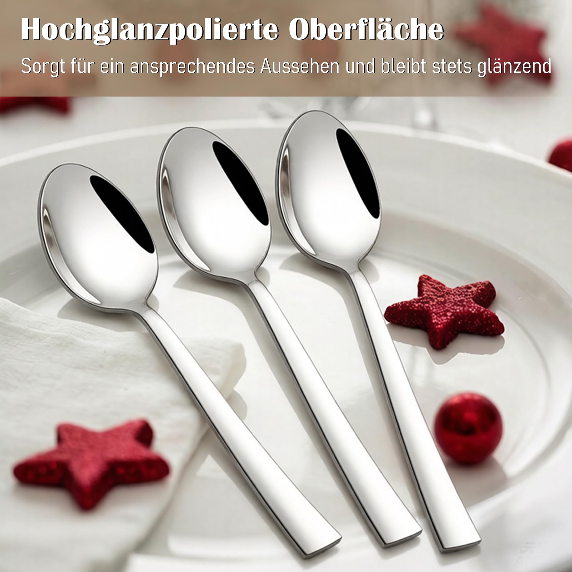 Onader Esslöffel 12 Stück, 19,5cm Edelstahl Große Löffel Set, Hochglanzpoliert Suppenlöffel Müslilöffel mit Quadratischer Griff für Zuhause, Hotel, Restaurant, Gesunde & Spülmaschinenfest