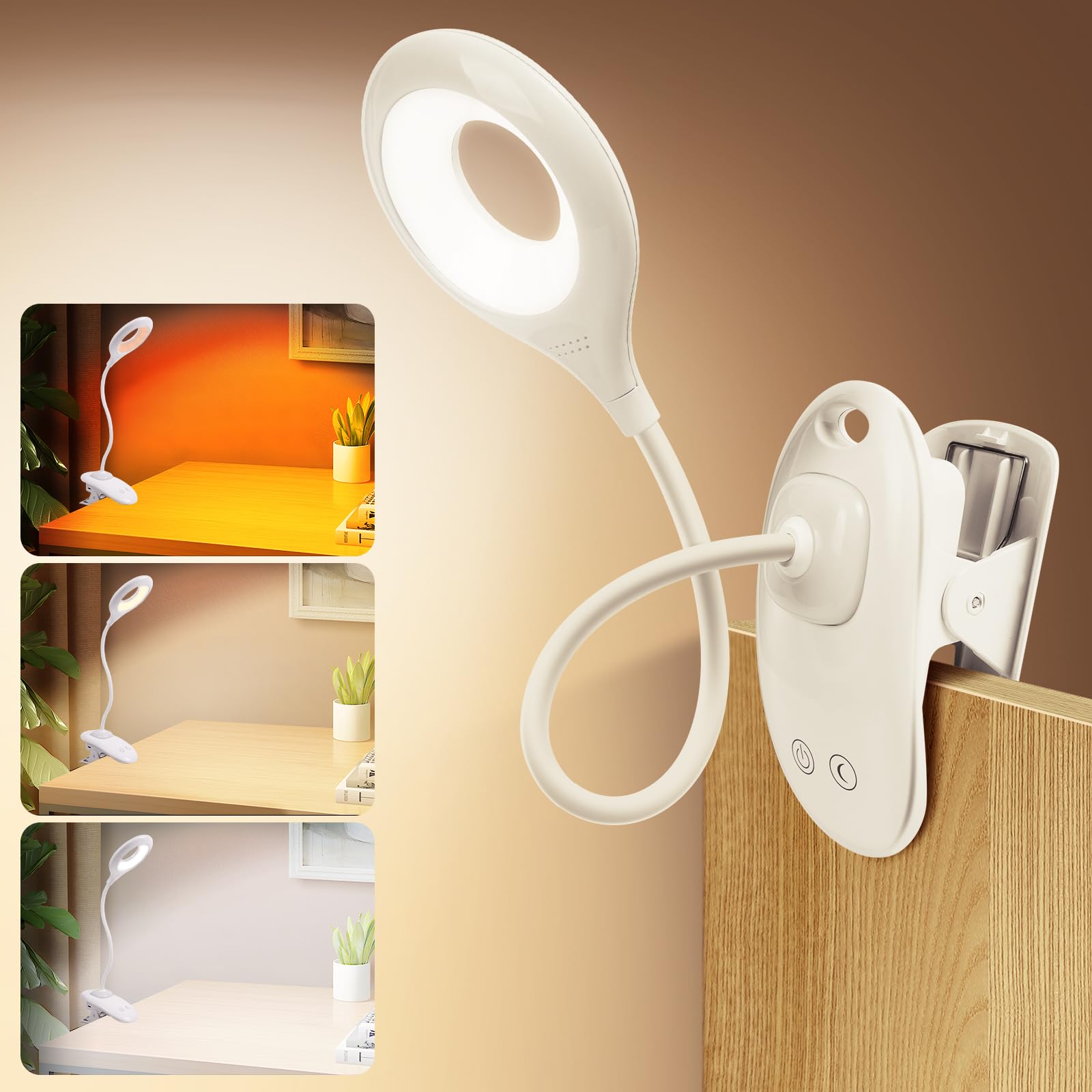 URAQT Leselampe Buch Klemme - 5 Helligkeiten 3 Farben USB