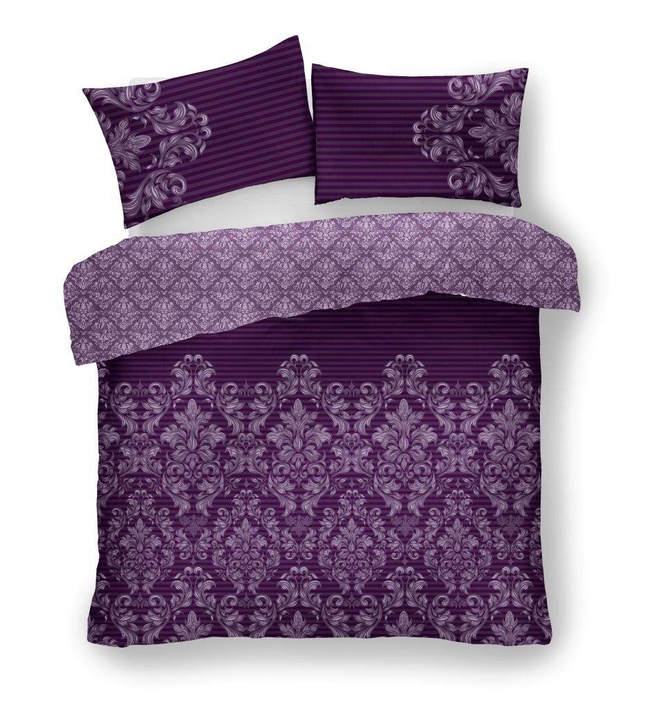 GAVENO CAVAILIA Empire Damask Pattern Luxurious Duvet Cover Sets Quilt Cover Sets Reversible Bedding Sets with Pillowcases (Purple, Single)