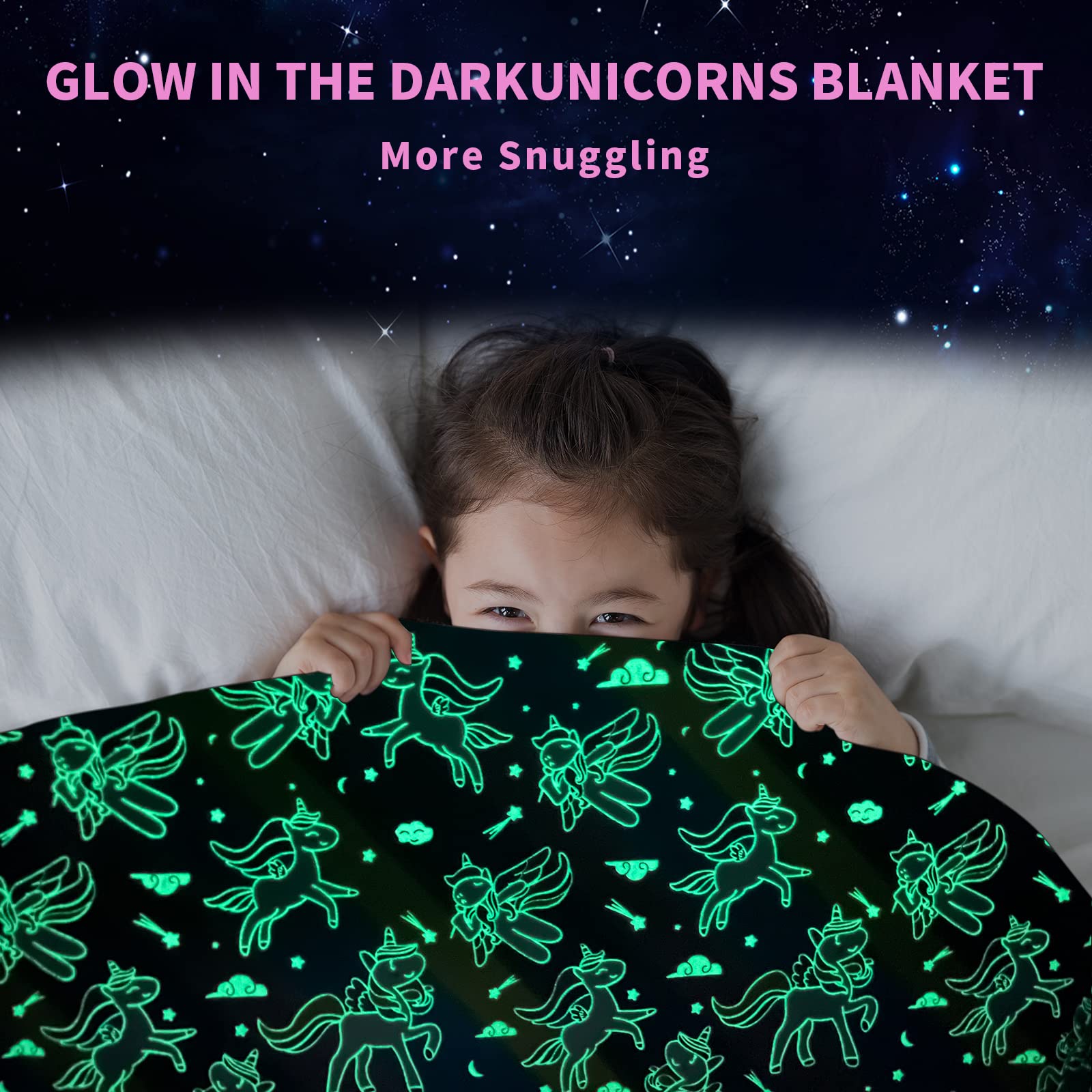 HSGLGNA Coperta per bambini, con unicorno, luce al buio, morbida coperta in flanella, per ragazzi e ragazze, divano (unicorno 03, 150 x 200 cm)