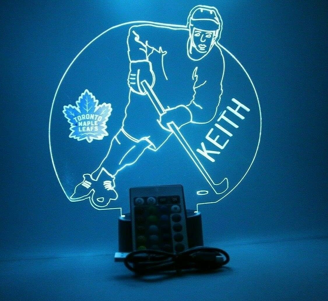 American Pro Hockey Player Sports Fan, Team Choice at Checkout, Lamp Night Light LED Personalized Free Featuring Licensed Decal, Room Man Cave Decor 16 Colors with Remote, A Must Have! : Sports & Outdoors