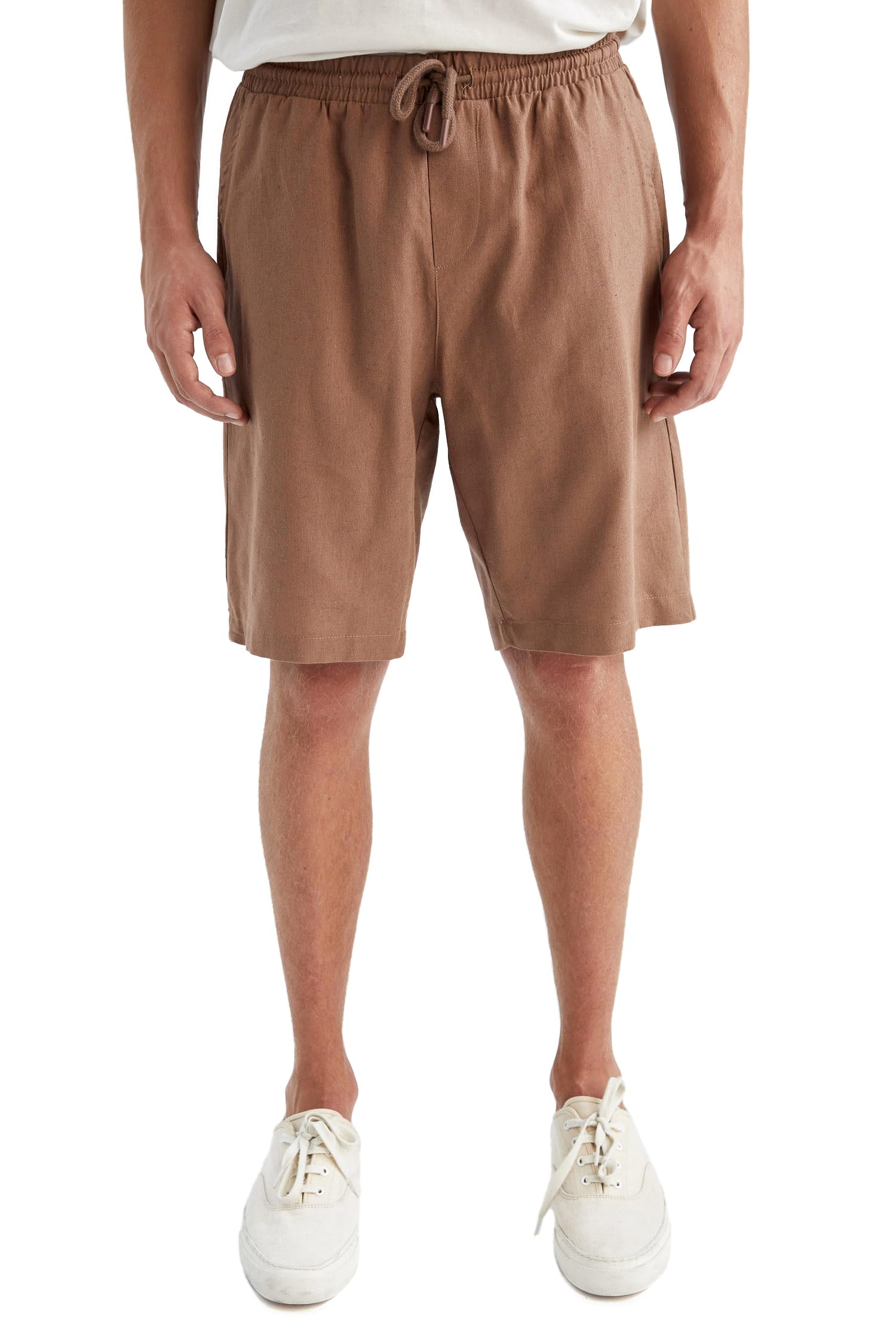 Erkek Regular Fit Keten Karışımlı Bermuda