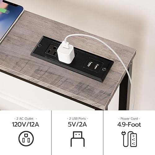 Miniatura 5 de HOOBRO Mesa consola estrecha de 70.9 pulgadas con estación de carga, mesa de sofá de 5.9 pulgadas con 2 tomas de corriente y puertos USB, mesas de