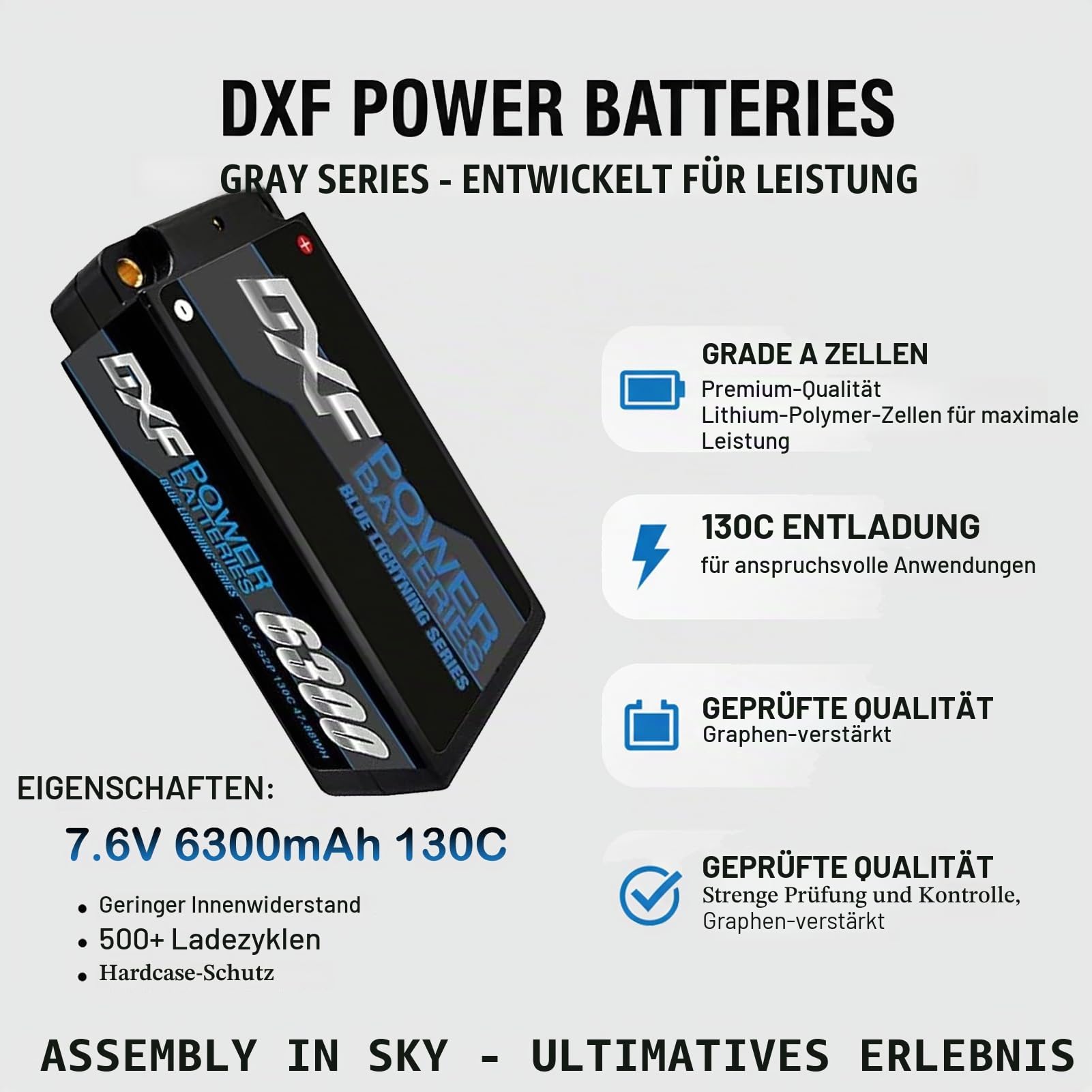 DXF 2 Packungen 2S LIPO AKKU 7.6V 6300mAh 140C LIPO 2S für 1/8 & 1/10 RC-Cars - Losi, HPI, Tamiya, Axial und mehr. lipo akku Kompatibel mit 5MM Deans T-Plug, leistungsstarkes LIPO LIPO AKKU Set