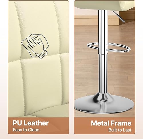 Miniatura 52 de Magshion Juego de 2 taburetes de bar, modernos taburetes de bar giratorios de piel sintética con respaldo, sillas de bar cuadradas ajustables sin