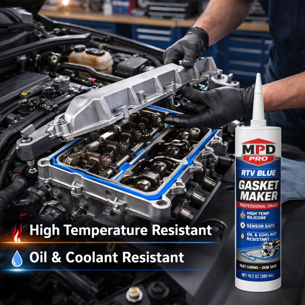 MPD Pro RTV Blue Gasket Maker – High Temp RTV Silicone Sealant, Sensor Safe, Oil & Coolant Resistant for Valve Covers, Oil Pans, Water Pumps & Rigid Flange Assemblies – (2 Pack)