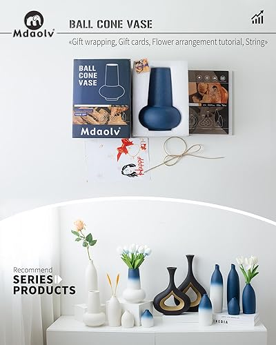 Miniatura 6 de Jarrón azul para flores de 8 pulgadas de alto, jarrón de cerámica azul marino, jarrón de hierba de pampas, jarrón costero para decoración del hogar,