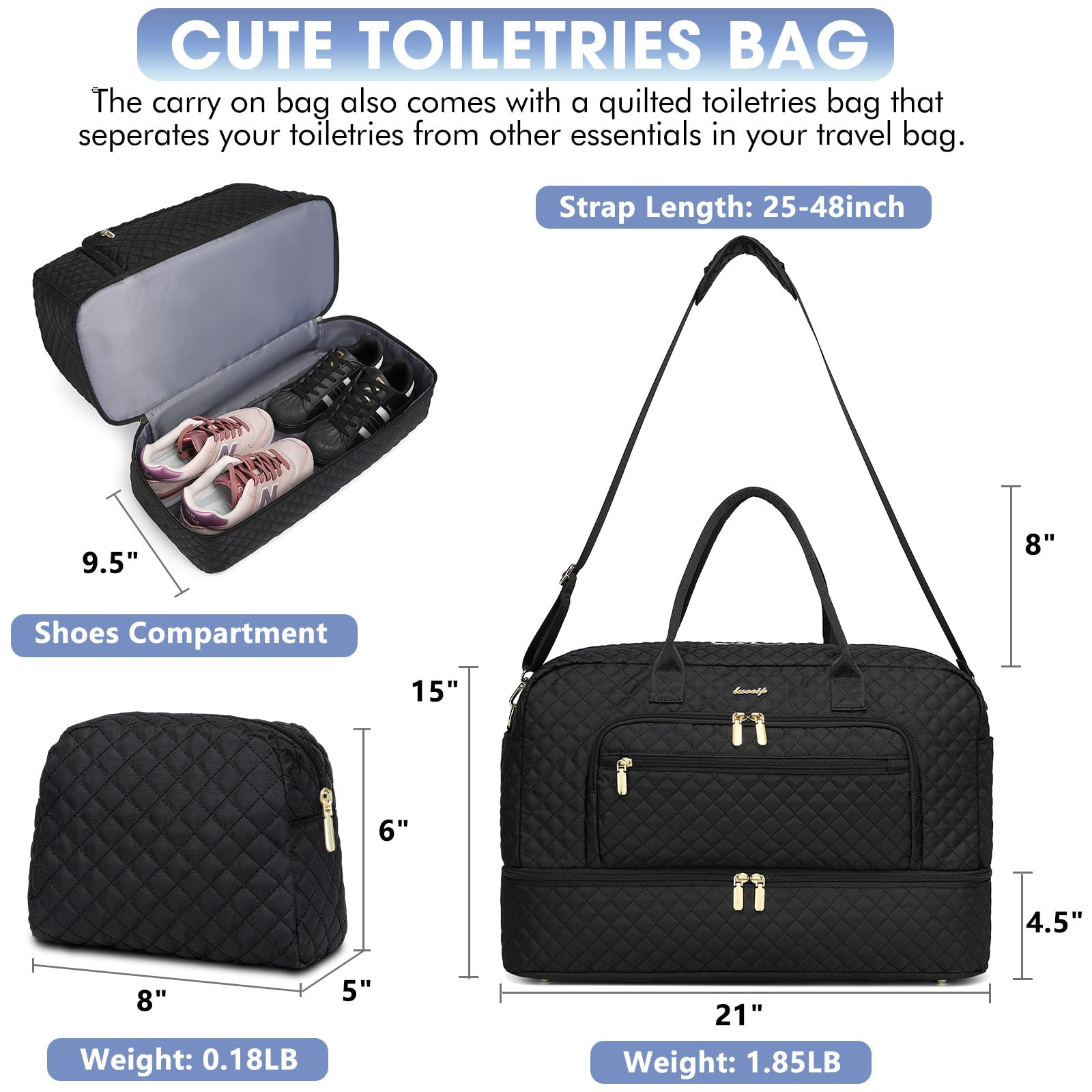 Travel Duffle Bag Weekender for Women - 38L Carry-On Overnight Personal Item Bag with Shoe Compartment & Wet Pocket Weekend Tote Bags with Toiletry Hospital Bags for Labor and Delivery view 2