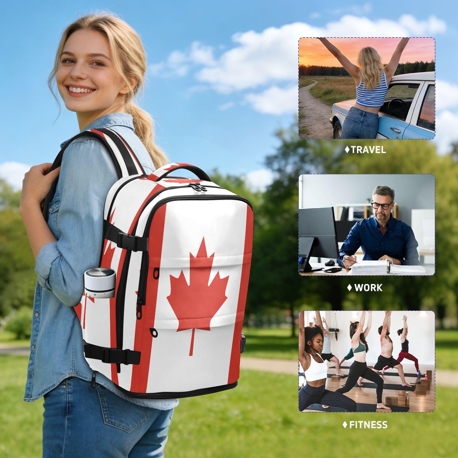 GuoChe Zaino in tessuto twill per laptop da 16 pollici con spallacci regolabili per studenti universitari, Bandiera nazionale del Canada, One Size, Zaini multiuso di base