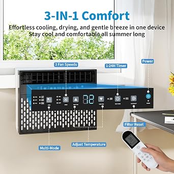 AZOUTDOOR 12000 BTU U-Shaped Window AC Unit, Window Air Conditioner for Room Cools Up 550 Sq.Ft, 6 Modes Saddle Air Conditioner with Full Window View, Remote Installation Kit Included, Easy to Install