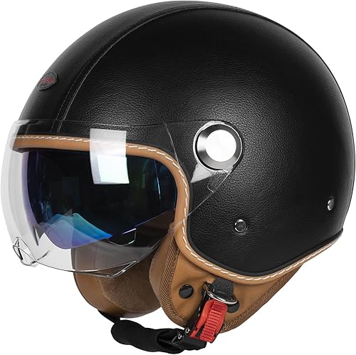 Miniatura 2 de Cascos de cara abierta para motocicleta, aprobados por el DOT, 34, casco para motoneta con visera dual, hebilla de liberación rápida, cascos para