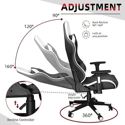 Miniatura 5 de Toszn Sillas de videojuegos para adultos silla reclinable para juegos con soporte lumbar y reposacabezas de piel sintética para adolescentes silla