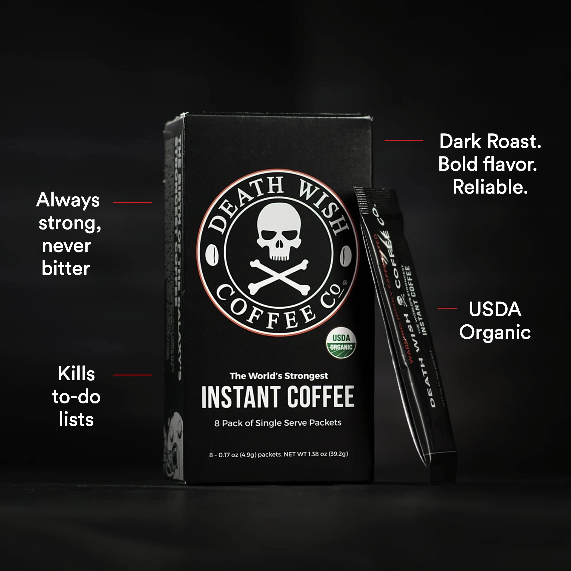 Buy Death Wish Coffee Instant Coffee Dark Roast, 8 Single Serve Packets
