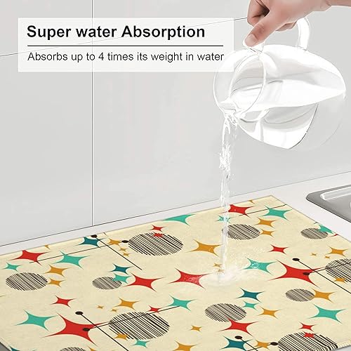 Miniatura 4 de Tapete de secado de platos de microfibra retro atómica de mediados de siglo para encimera de cocina, 18 x 24 pulgadas, color amarillo, tapete Atomic