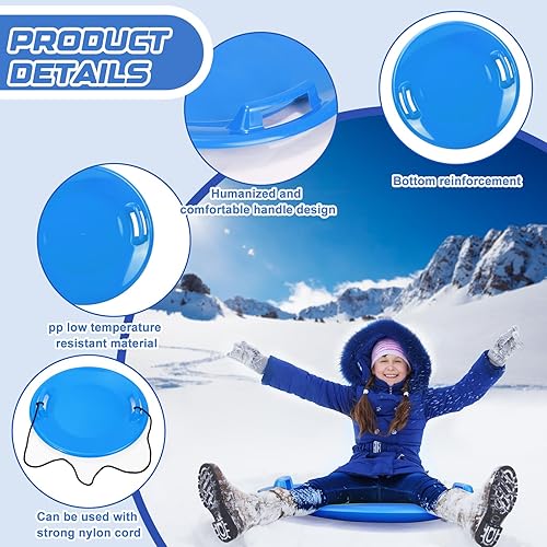 Miniatura 3 de 8 trineos de nieve de 25.2 pulgadas para niños y adultos, trineos de nieve de invierno de plástico con asas, platillo de nieve resistente, trineo