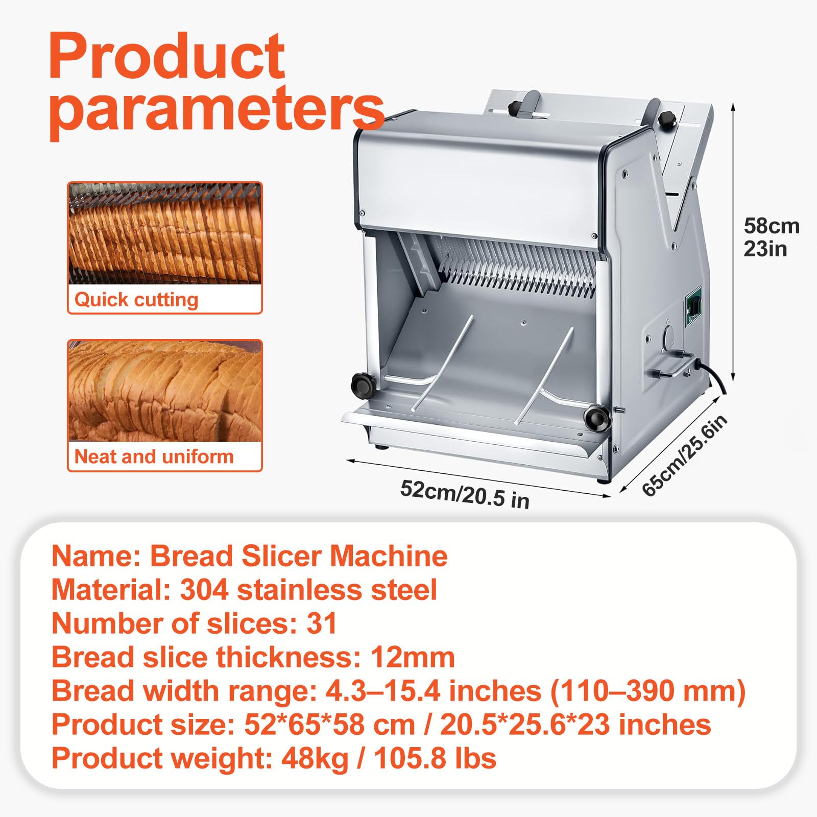 Affettatrice Professionale da 370W, in Acciaio Inox, con capacità di Taglio Fino a 12mm di Spessore, Lunghezza Regolabile, Facile da Pulire, Ideale per Toast, Pane, prosciutto, Funghi.