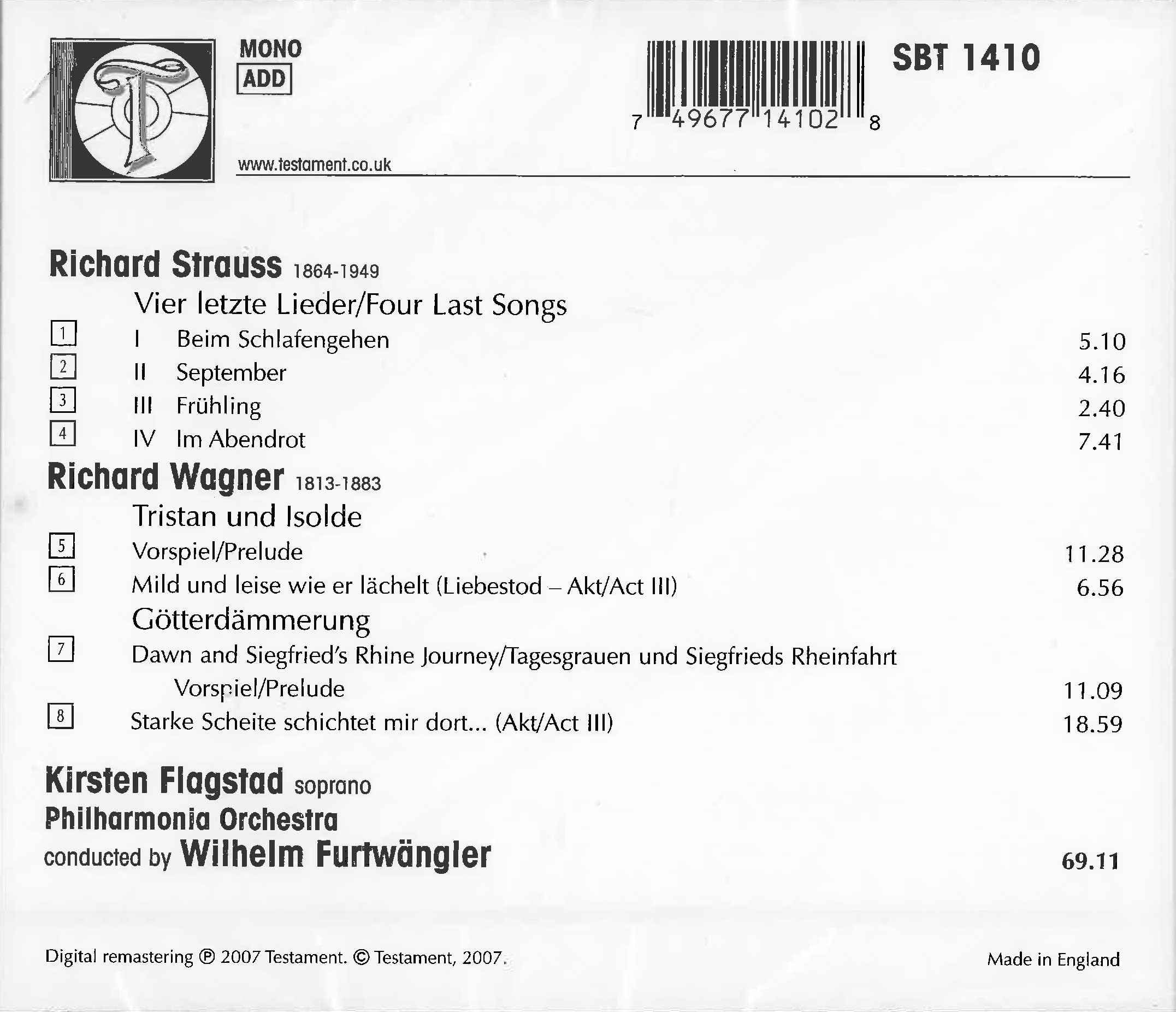 R. Strauss: Four last songs / Wagner: Tristan und Isolde, Götterdämmerung