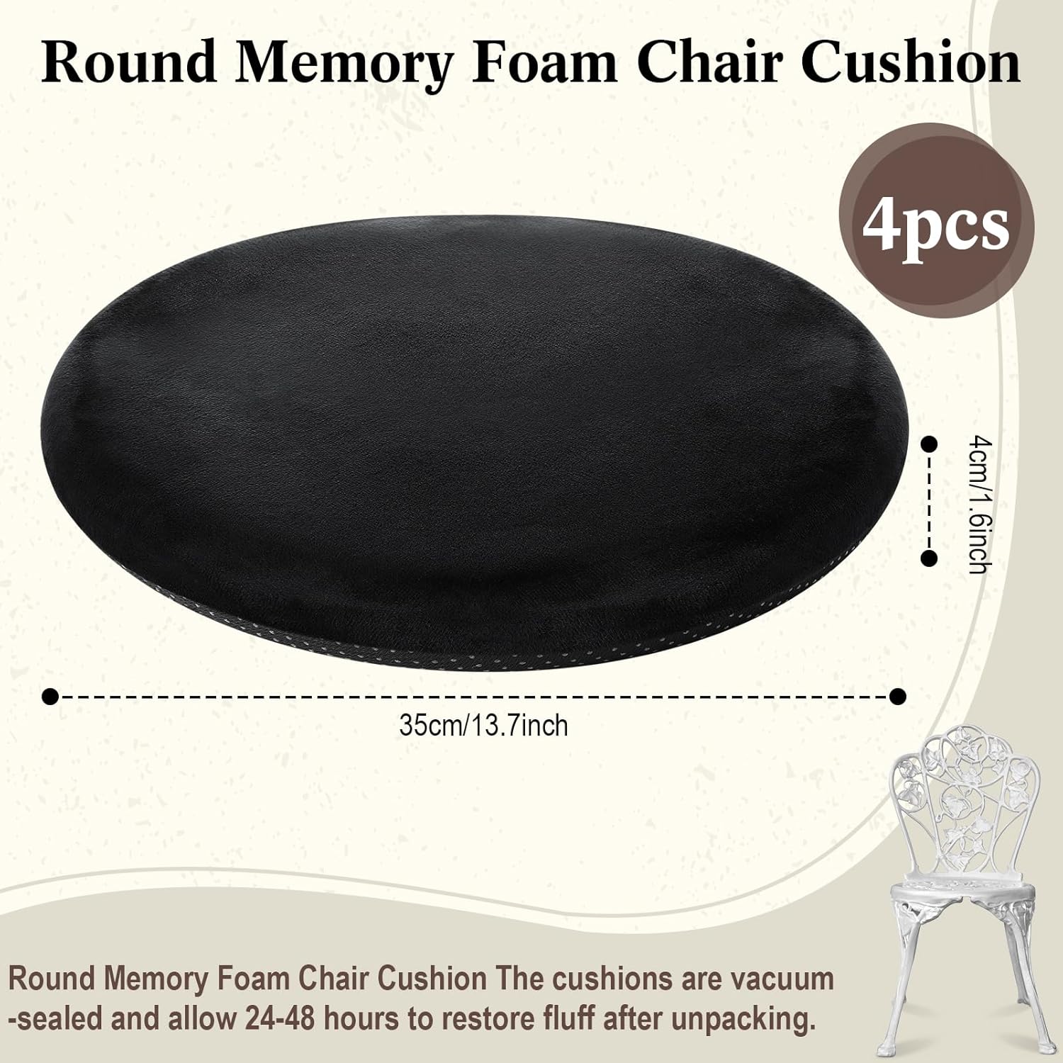 Threehoney 4 Pcs 13'' Round Memory Foam Chair Cushion Round Bar Stool Cushion Soft Memory Foam Anti Slip Seat Lumbar Support Pillow Home Decor Women Men Gift for Bar Kitchen Living Room(Black)