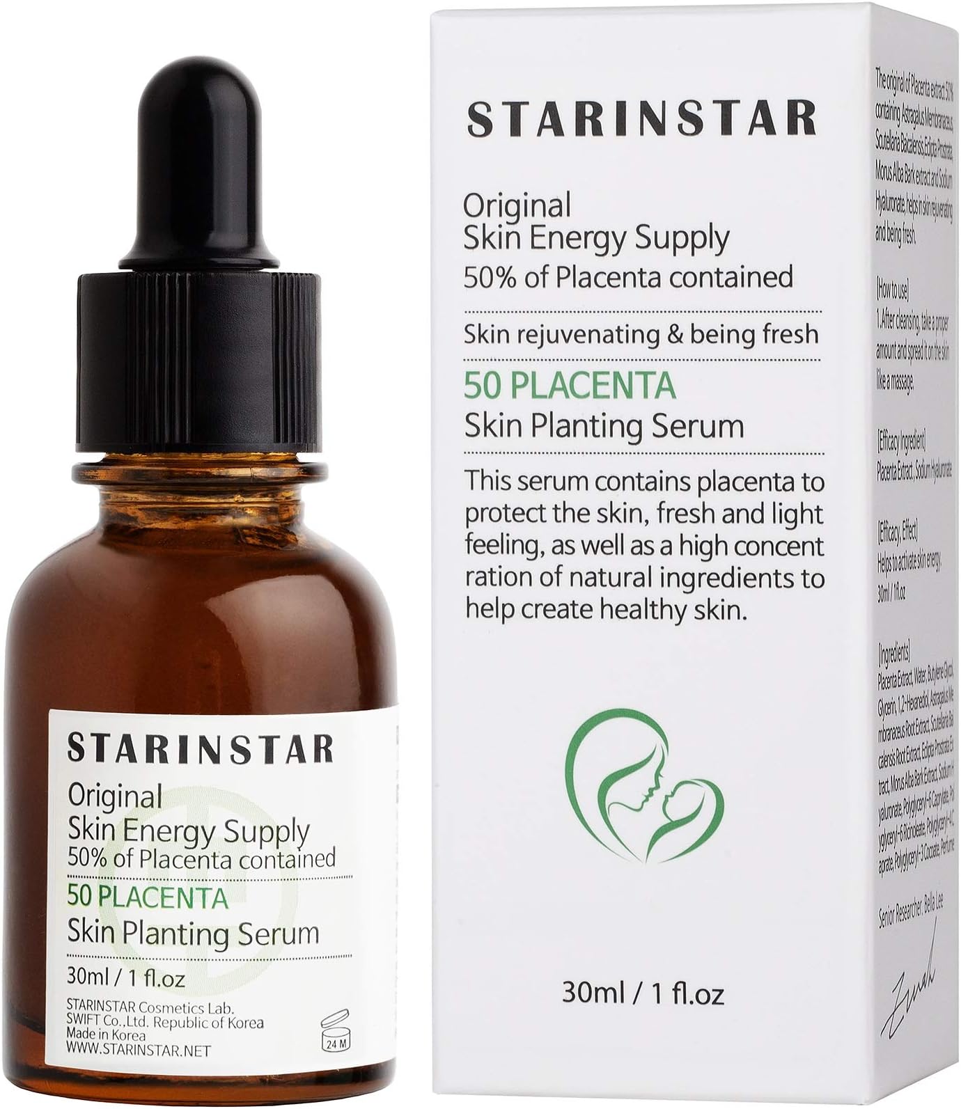 Placenta Serum for face by MOYAMOYA with 50% of Placenta Contained with Sodium Hyaluronate and natural ingredients for rejuvenate & fresh skin, 30ml/ 1fl.oz