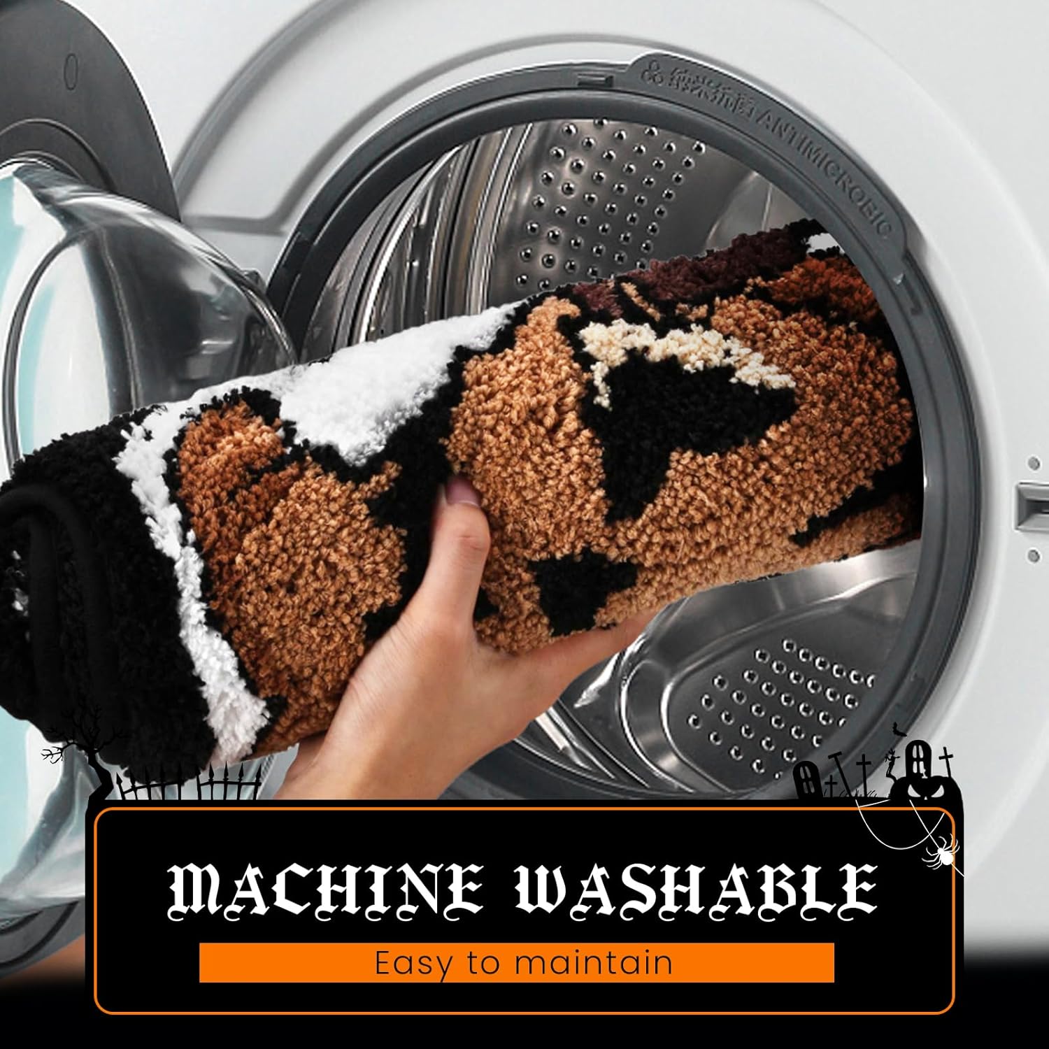 Black Cat Ghost Pumpkin Bath Mat 21x32 Inch, Soft and Absorbent Tufted Halloween Bathroom Rug Non Slip Washable, Halloween Bathroom Decor Rug Holiday Decorations