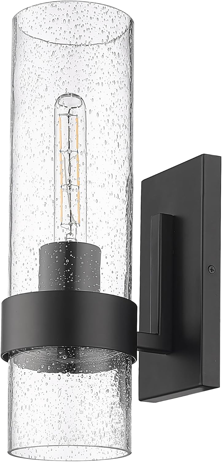 ML Lighting | 15101-MB | 1 Light Wall Sconce in Matte Black Finish with Clear Seeded Glass Shade | Enhance Any Room with a Beautiful Glow for Accent or Task Lighting