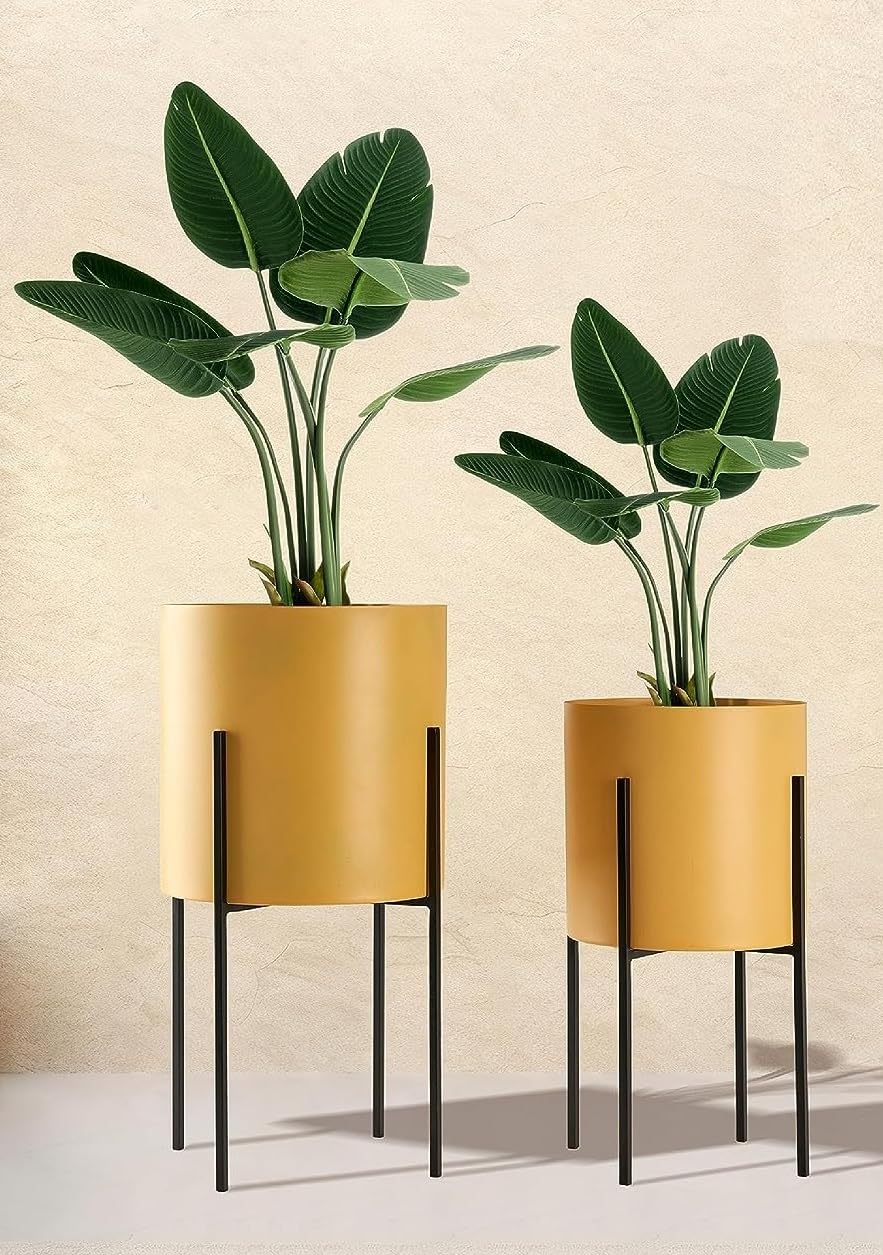 Akeefi Mid Century Planters Stand with Pot, Set of 2, Plant Pot for Indoor Plants & Flowers - Mid Century Modern Metal Planter, 12inch & 10inch (Gold, Elevated) (B0CFH6W6MZ) Amazon Price History, Amazon Price Tracker