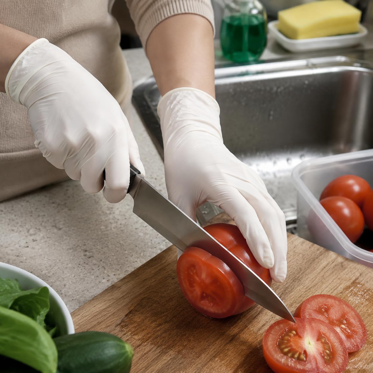 Guanti da Monouso in Nitrile di qualità Alimentare con Palmo Antiscivolo E Protezione da E Preparazione dei Pasti E Il Servizio di Catering Adatti per Cuochi E Personale di Sala, L