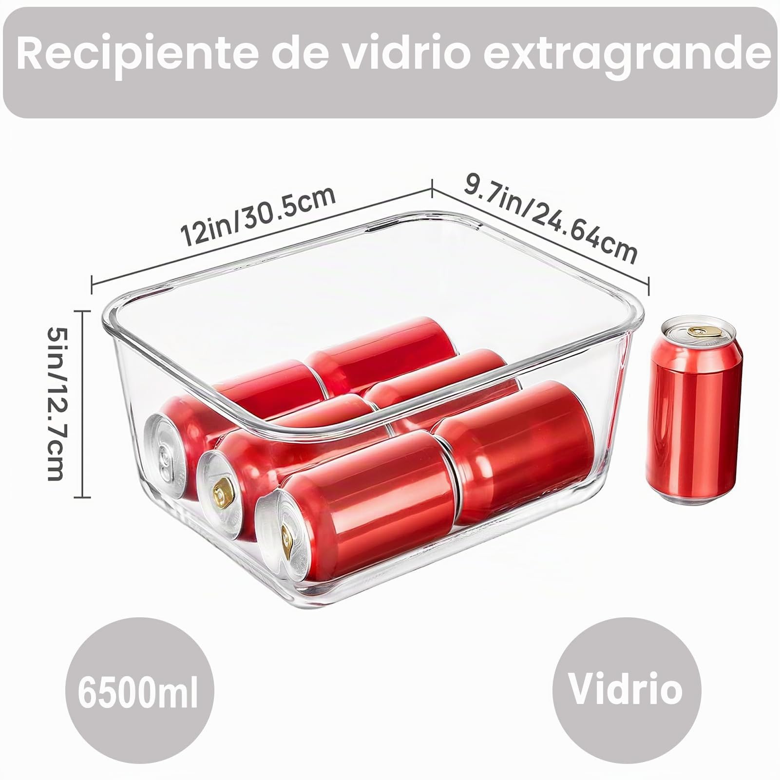 6,5 L Grandes Recipientes de Cristal con Tapa, Herméticos, Aptos para Congelador, Recipientes de Cristal para Alimentos, Grande para Pollo, Pavo, Melón o Platos de Fiesta