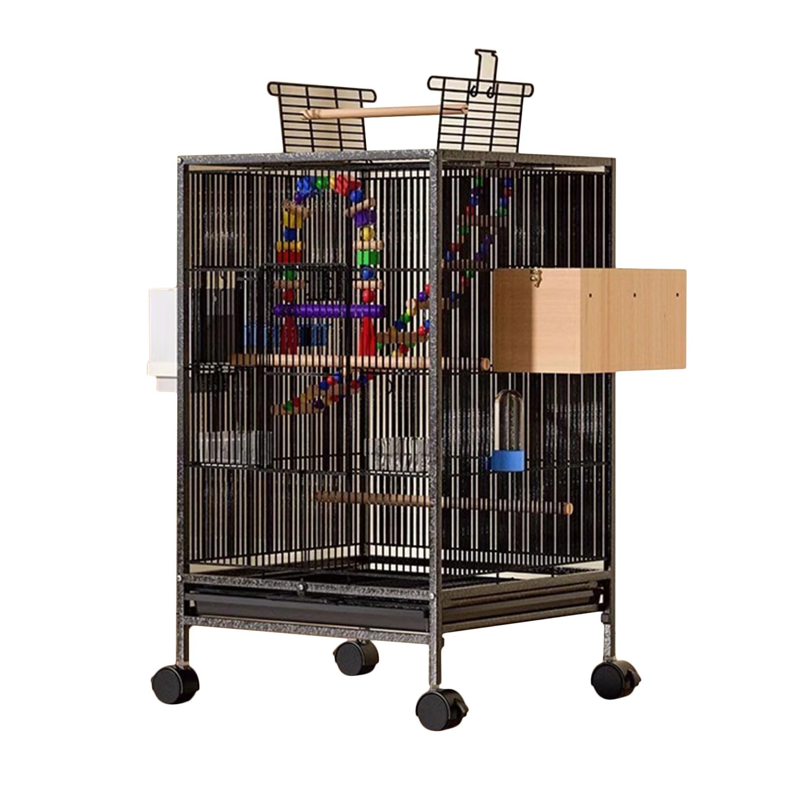RTTZBOZ Bird Cage with Play Top and Stand, Bird Cages for Parakeets, Indoor Bird Cage, Large Bird Cage for Parrots Conures Lovebird Cockatiel Parakeets(Black)