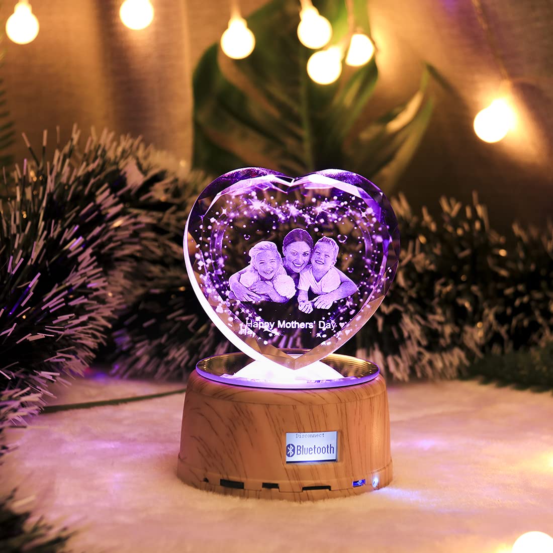 Custom Personalized Photo 3D Crystal Night Light Rotating Music Player LED Lamp The Best Gift for Wife Family Christmas Home Decor