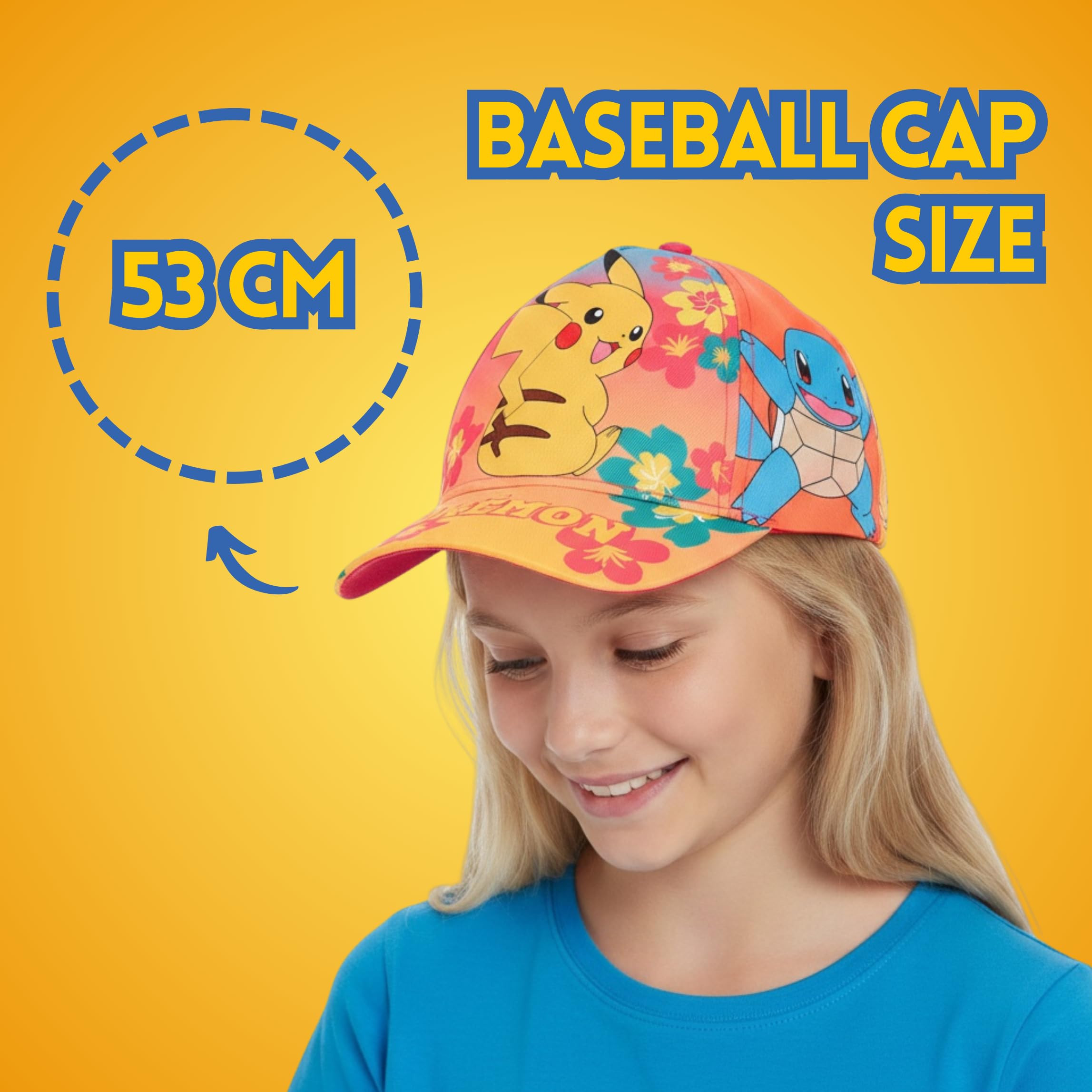 Pokemon Mädchen Hut, Pikachu, Schiggy, Evoli, Glumanda, Mew Baseballkappe, Sommermütze für Kinder