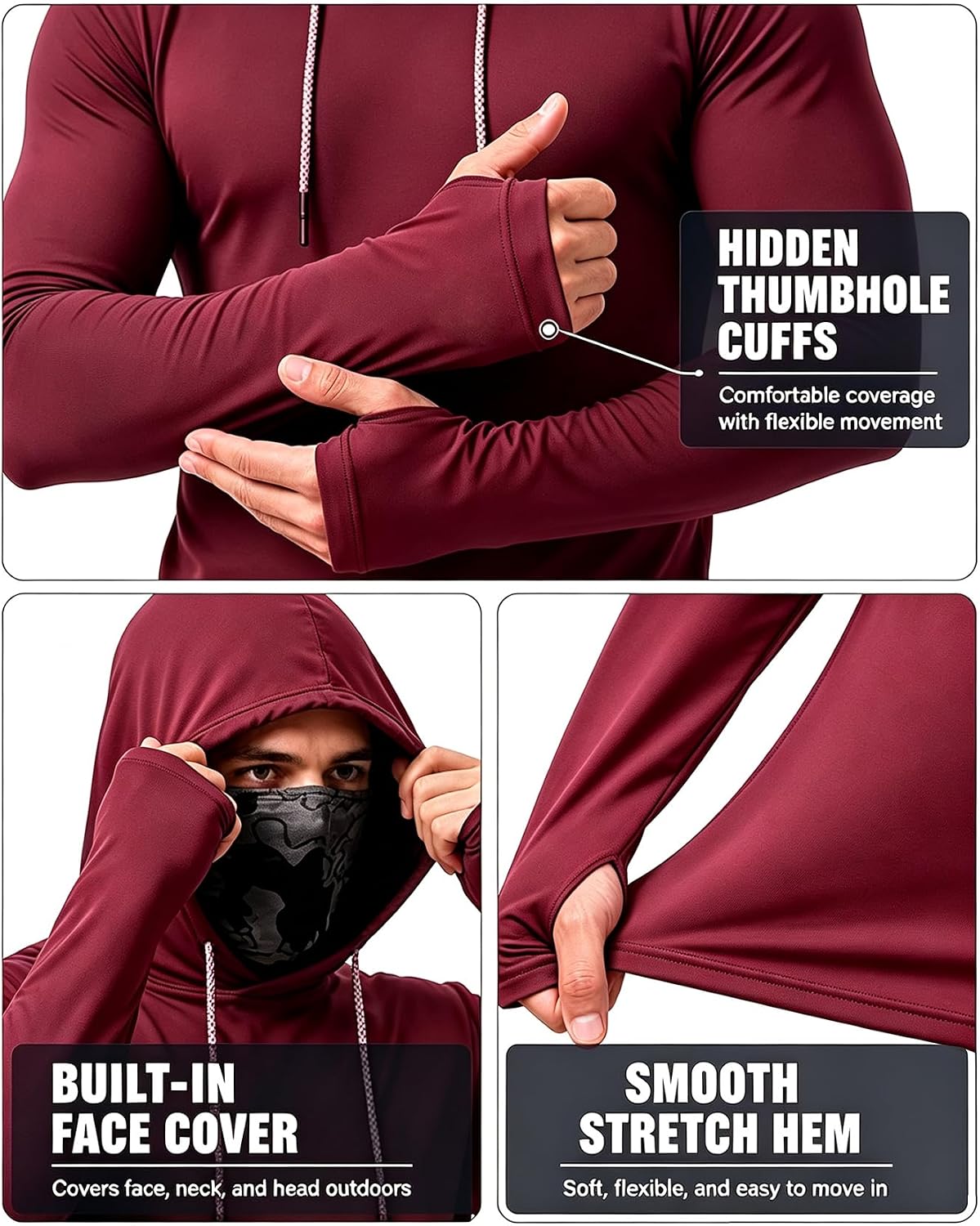 3/5-Pack Men's Sun Hoodie with Mask - Quick Dry Fishing Shirts Long Sleeve Outdoor Work Tactical Hiking Gear image 5