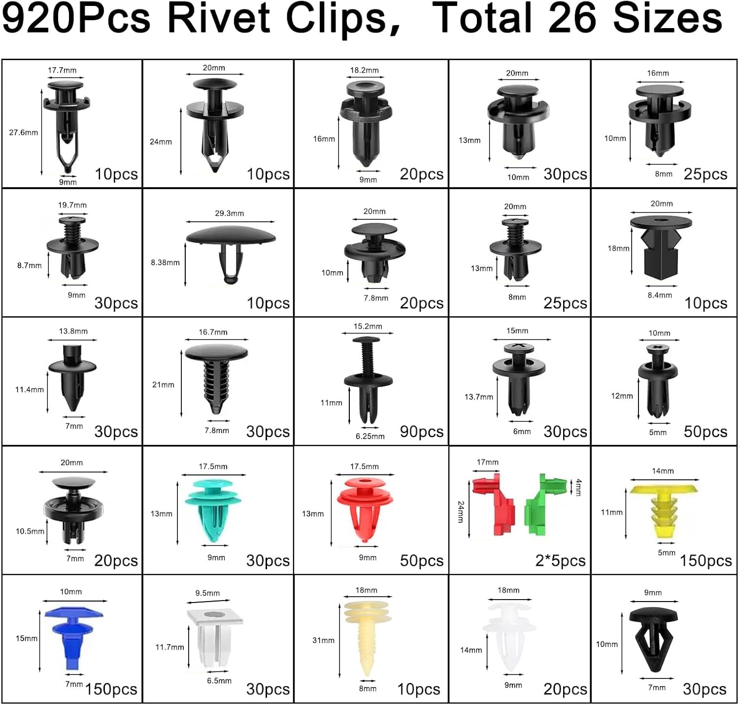 1105 Pcs Rivetti in Plastica per Auto,Clip di Fissaggio per Auto,Morsetti paraurti Protezione per rivetti in plastica per Paraurti,Parafanghi,Porte,Strumenti Rimozione