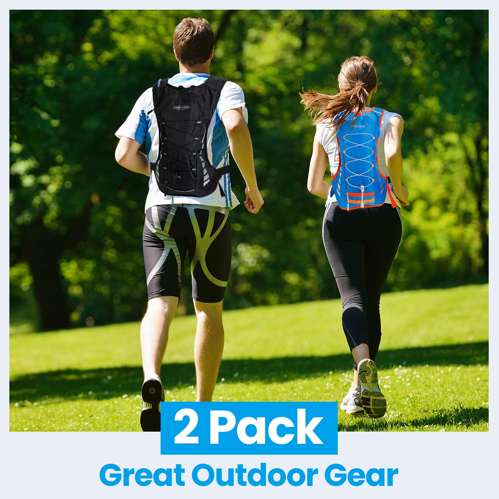 Lot de 2 sacs à dos d'hydratation avec poche à eau de 2 L, sac à dos d'hydratation avec poche d'hydratation pour randonnée, course à pied, cyclisme, vélo pour homme et femme