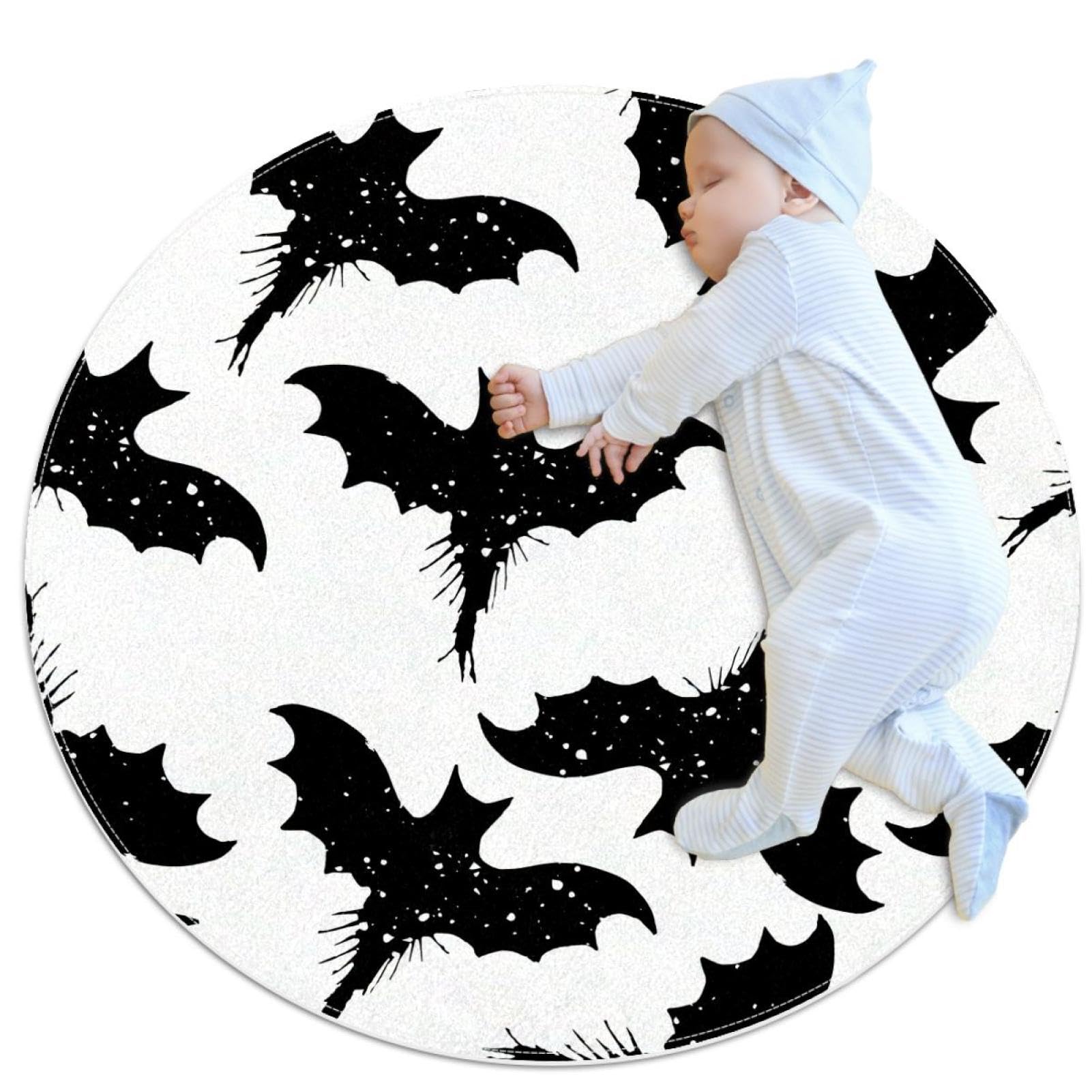 Tapis rond chauve-souris Halloween de 1m antidérapant pour chambre