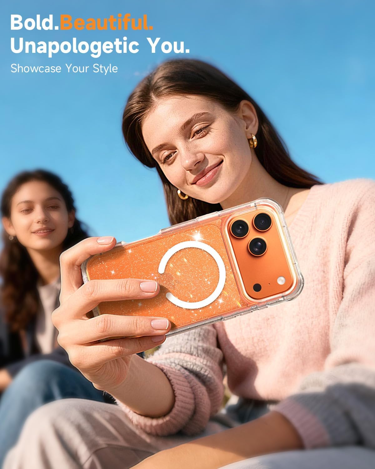 seacosmo Magnetic for iPhone 17 Pro Case for Women, Girly, Men, Full Body with Built-in Privacy Screen and Camera Lens Protector, Anti-Yellowing, Shockproof Cute 17 Pro Phone Case, 6.3", Clear Glitter
