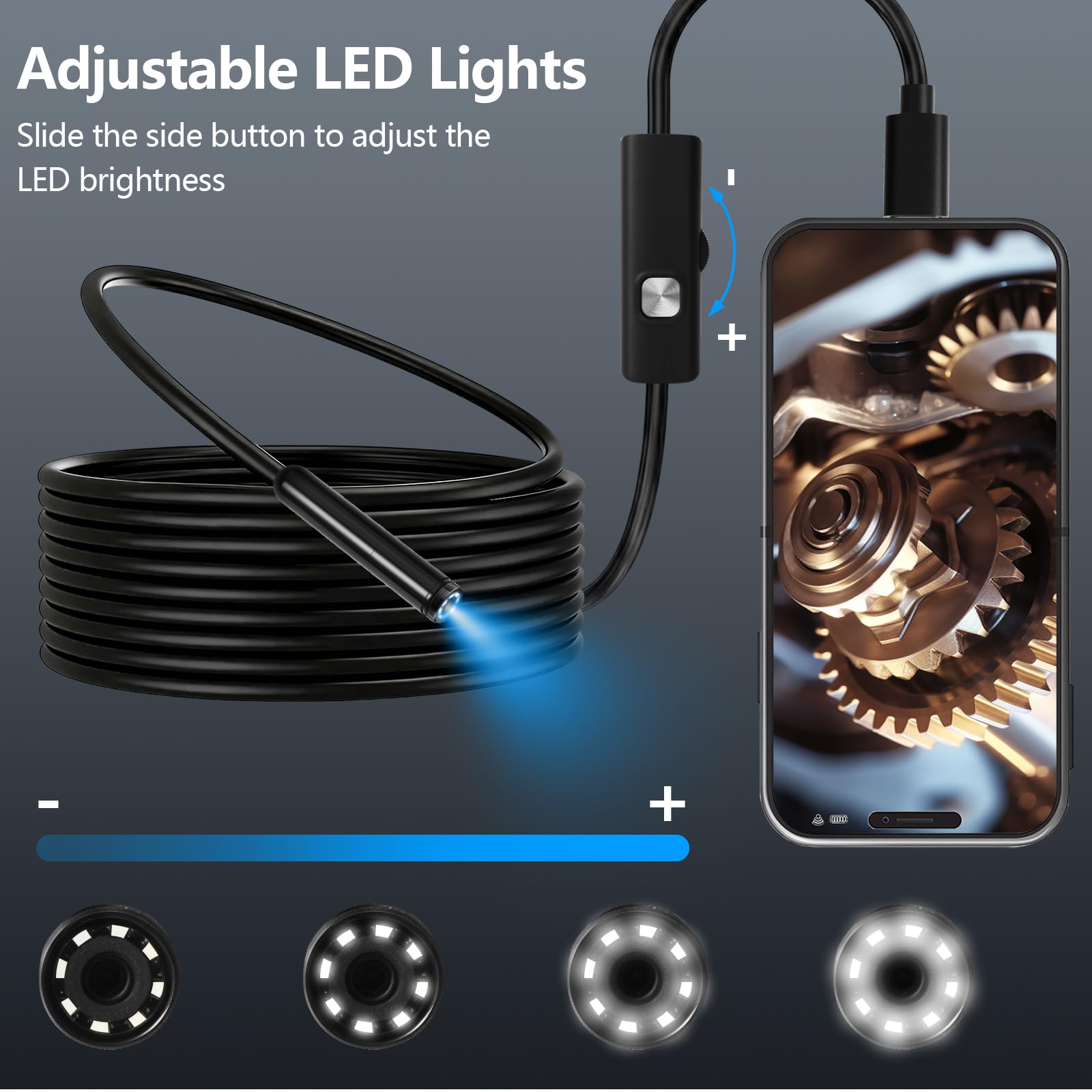 Endoscopio Cámara de Inspección, Camara Inspeccion para Tuberias, Endoscopio 1920P HD IP67 Lente con 8 Luces LED Ajustables, para Android y iOS, (5M, No Necesita WiFi) — view 3