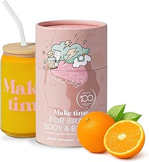 MAKE TIME Brain Health Powder Supplement for Women for Mood, Focus & Energy Boost | Cognizin, Biotin, Vitamin B6, B12, MCTs, Acetyl-L-carnitine, and Curcumin 7.4 oz (30 Servings)
