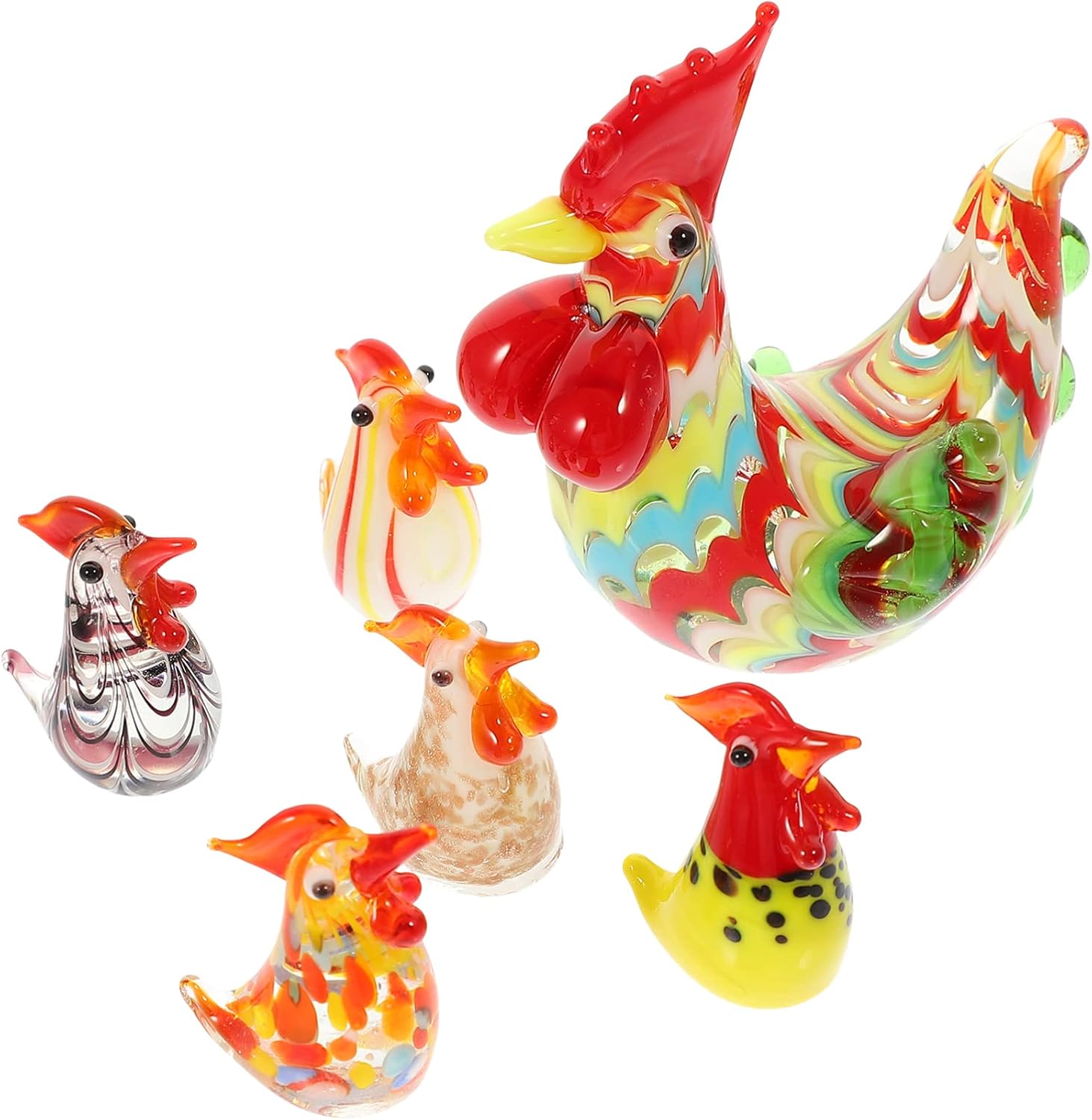Rustic Home Decor Glass Rooster Chicken Figurine 6pcs