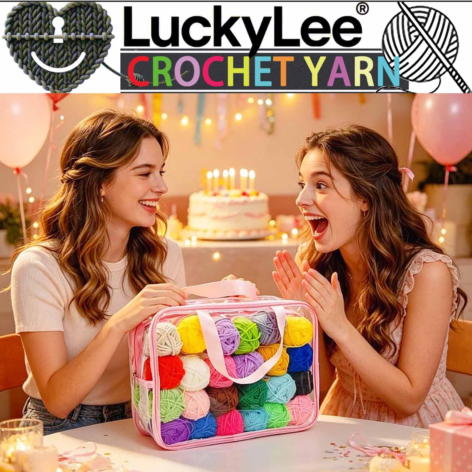 LuckyLee Zestaw przędzy do szydełkowania dla początkujących i dorosłych, 24 x 25 g, zestaw przędzy akrylowej do szydełkowania, zestaw akcesoriów do szydełkowania, 122 szt., zestaw akcesoriów do