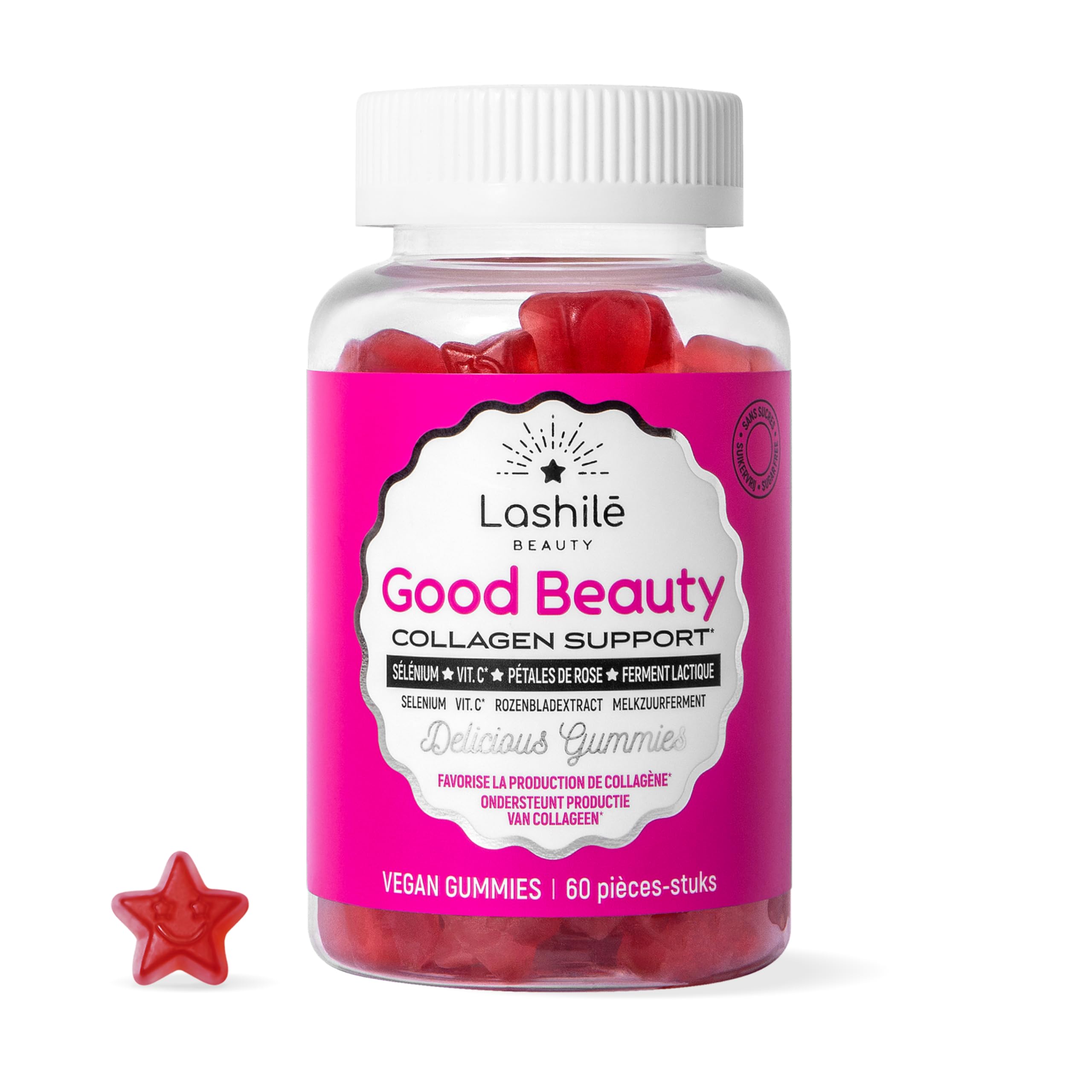 Lashilé Beauty - Complementos Alimenticios - Potenciador de colágeno - Good Beauty - Selenio, Vitamina C, Fermento láctico, Ácido hialurónico - 60 Gummies