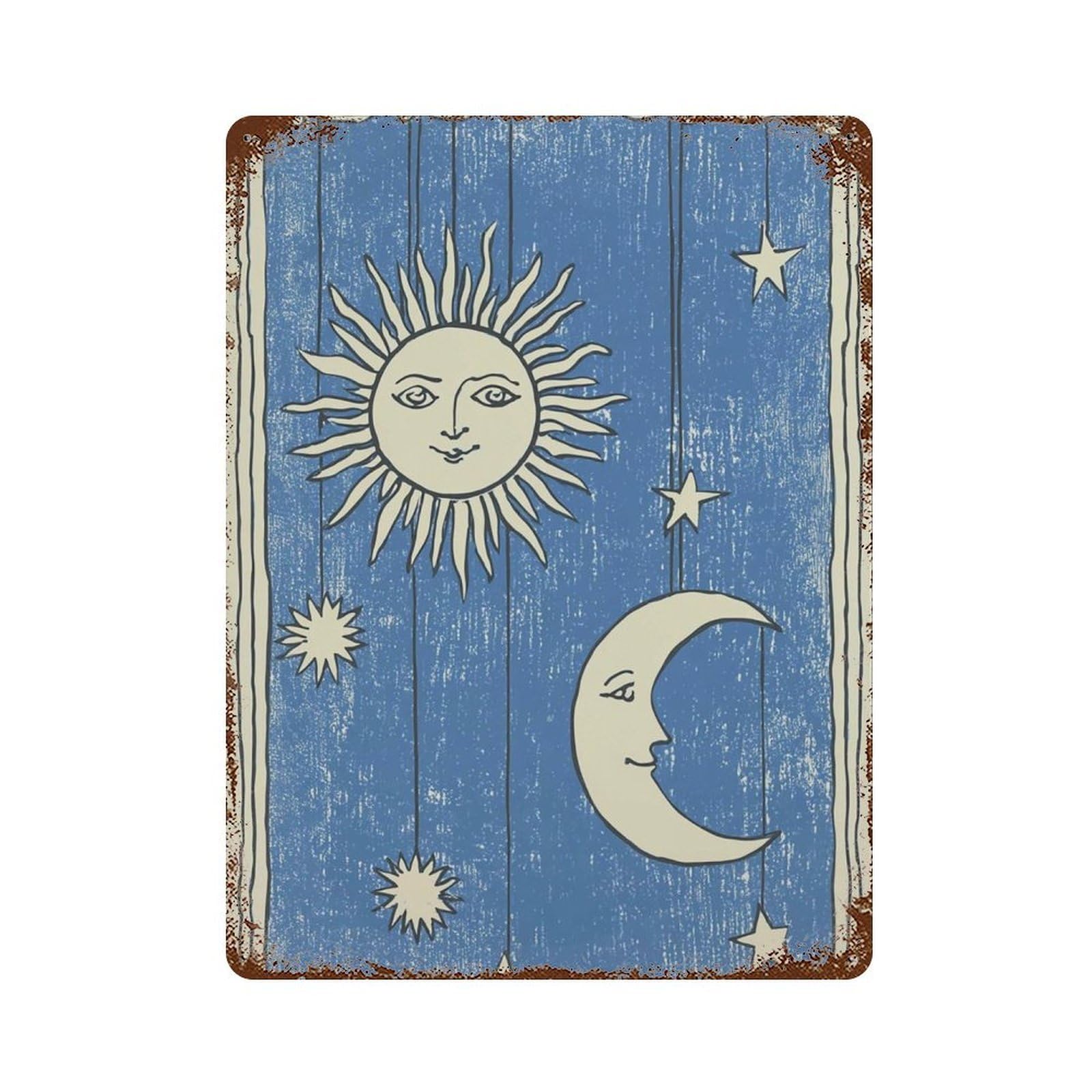 xiaoxiaoshen Sun And Moon Celestial Astrology Blue Starry Night Work Mystical Cosmic Boho Pha Wall Decor Art Metal Tin Poster Modern Home Decor Art Home Bar Shop Decorations Vintage Sign 40x30cm