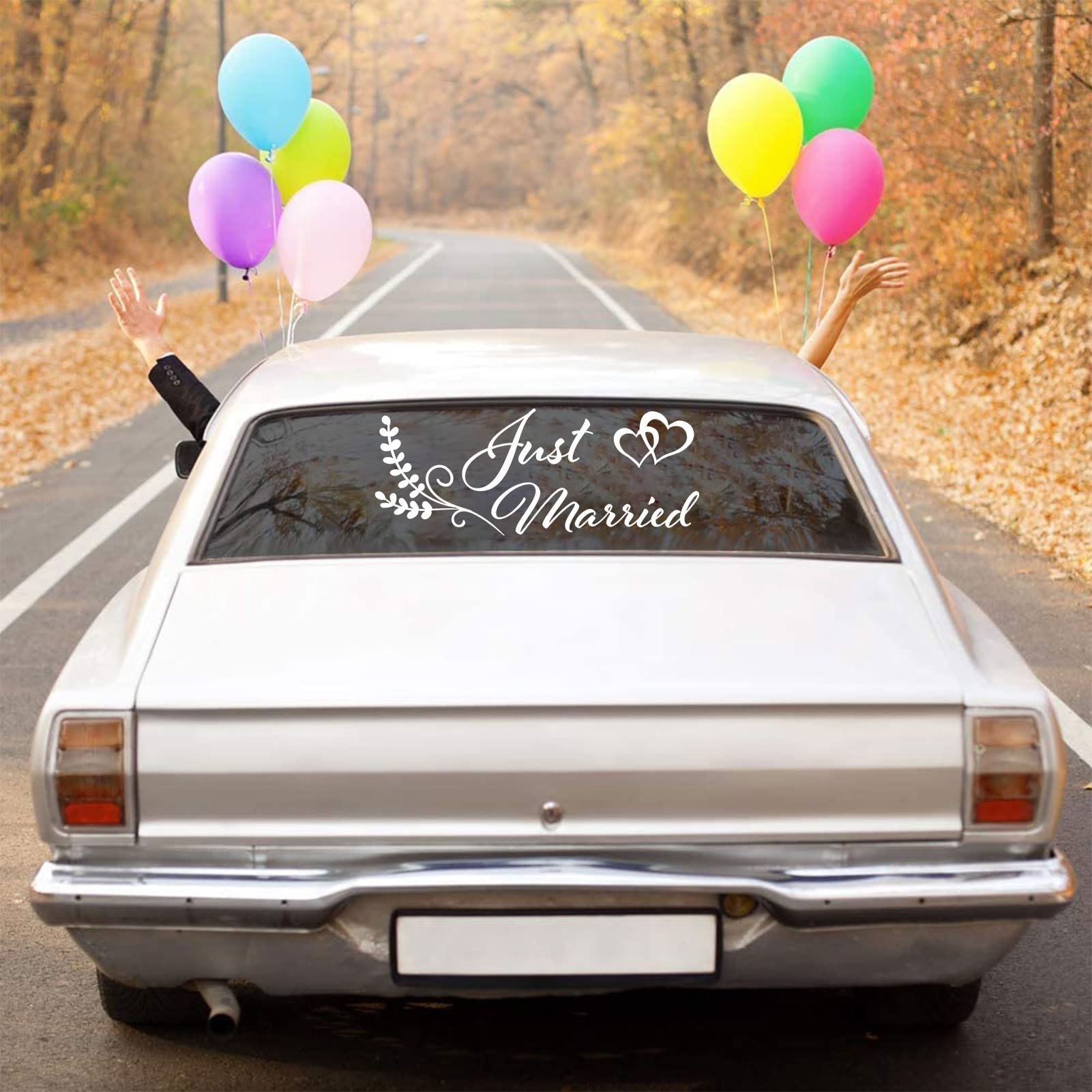 Adesivo Auto Just Married 50x17 Cm: Decalcomania In Vinile Per Matrimonio, Decorazione Per Vetri E Specchi - Regalo Originale Per Sposi