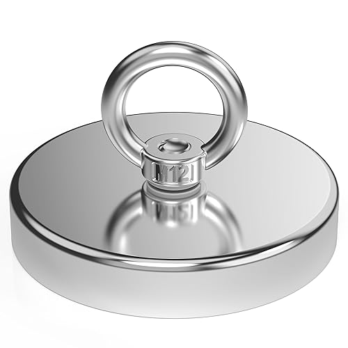 Magnetpro Imán de pesca, más de 1700 libras de fuerza de tracción fuerte imán de neodimio resistente, imanes de tierras raras con perno de ojo,