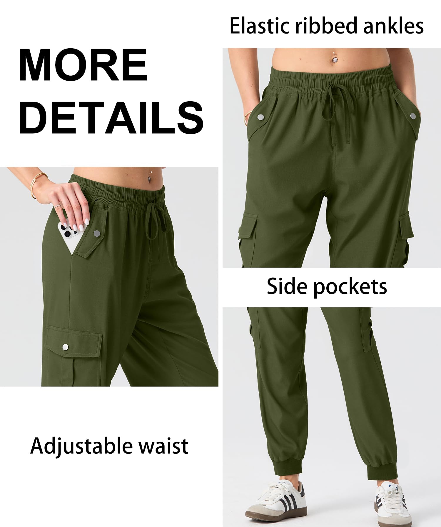 GRECERELLE Damskie spodnie cargo damskie letnie spodnie trekkingowe joggery dla kobiet UK z elastyczną talią z mankietami na kostkę do podróży na zewnątrz odzież uliczna