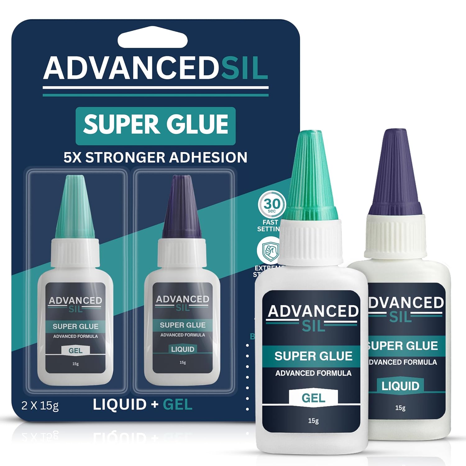 Super Glue Combo Pack – Liquid + Gel Super Glue with Drop Tip Applicator | Fast-Drying, Extra Strong, Clear Bond for Wood, Plastic, Metal, Ceramic & More