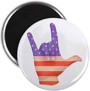 CafePress USA Flag ILY Sign Language Hand Magnet 2.25" Round Magnet, Refrigerator Magnet