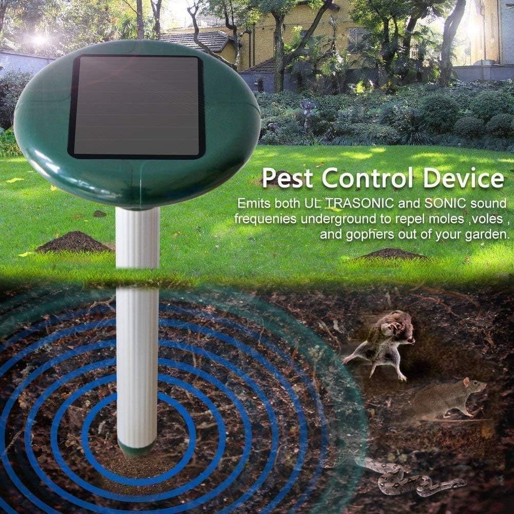 GAOUTO 2 unidades de ahuyentador de topos solar: ahuyentador de topos, solar, IP65, resistente al agua, ultrasonido, para ahuyentar topos y parásitos para jardín