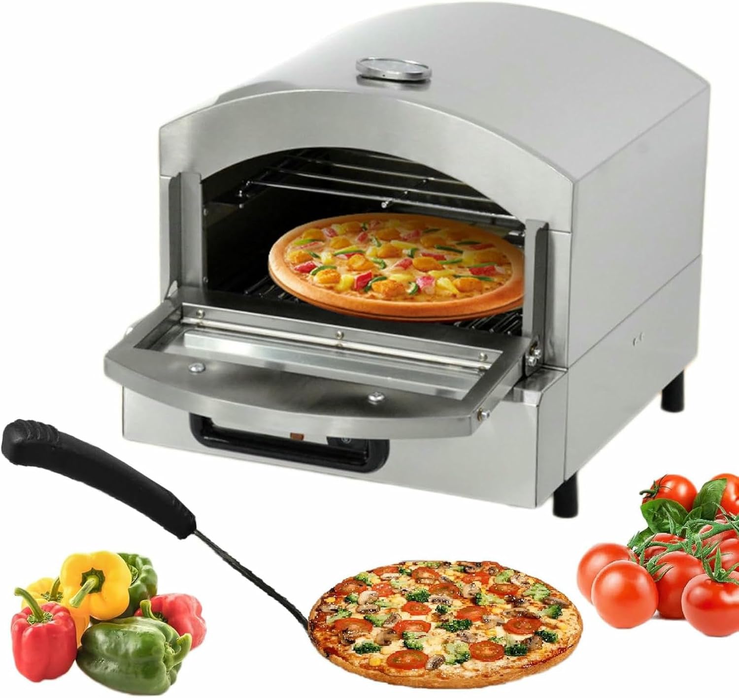 Commercial Pizza Oven Countertop,Stainless Steel Electric Pizza Oven with Shelf, Multipurpose Indoor Pizza Maker for Restaurant