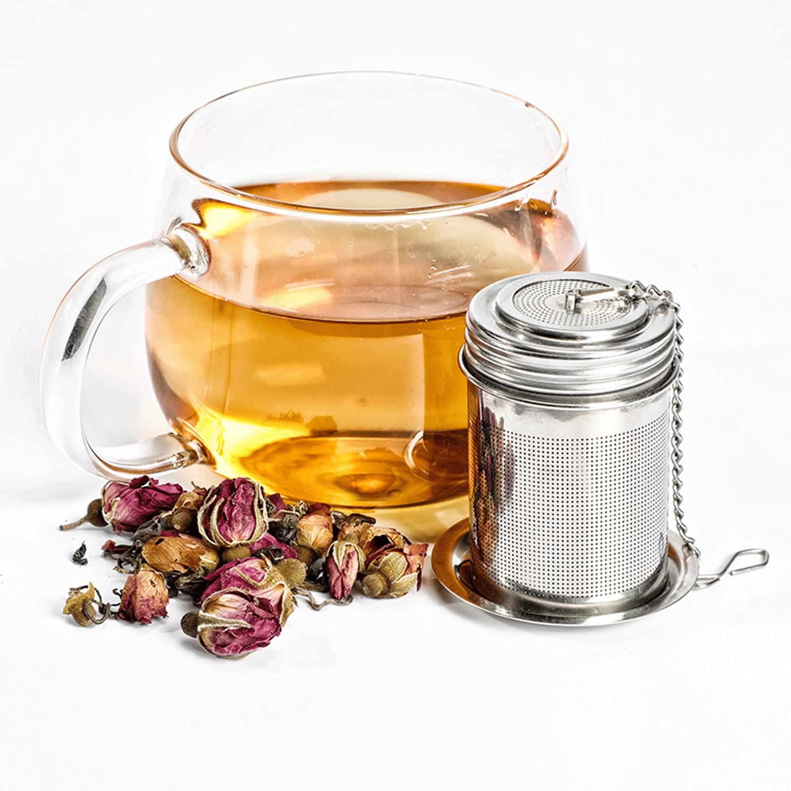 Colino da tè in 5 misure, resistente, riutilizzabile, in acciaio inox, con palline per erba, tè, spezie, teiera con serratura, infusore per spezie, cucina
